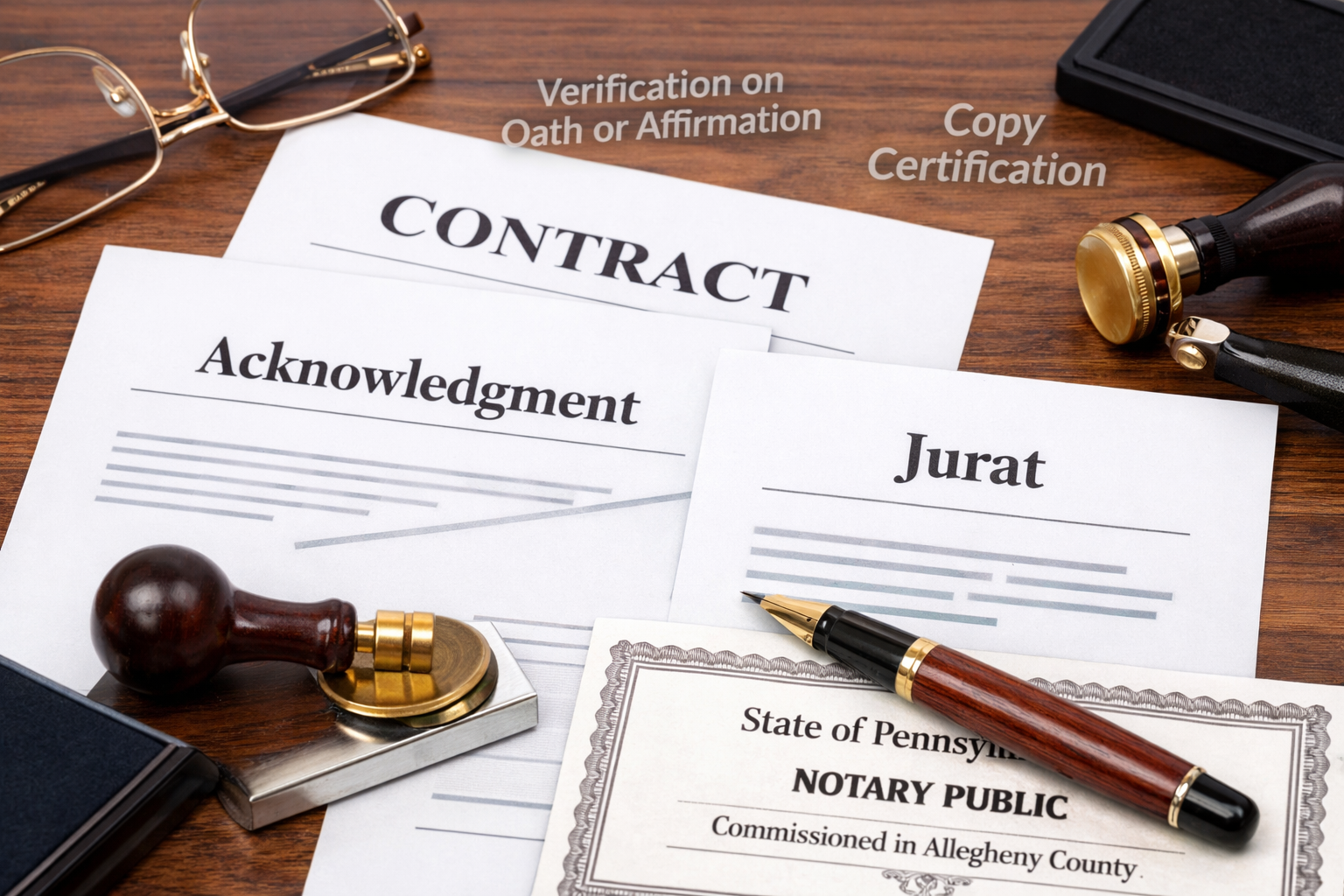 Notarial wording in Pennsylvania acknowledgments and jurats