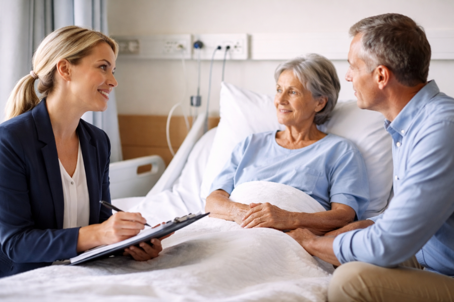 Mobile notary assisting hospital patient with Power of Attorney signing at bedside in Pittsburgh hospital